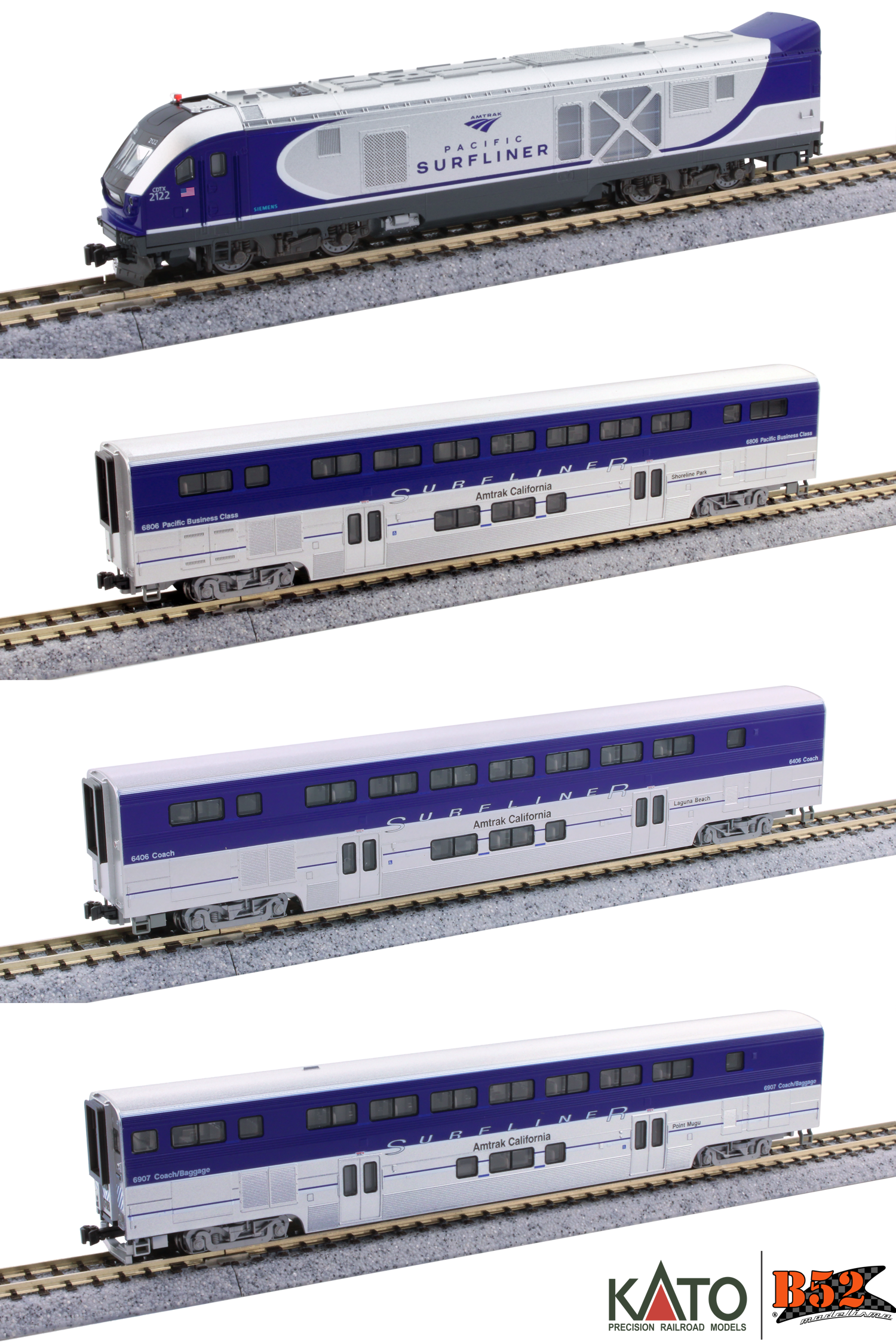 Kato N - Amtrak SC-44 Charger, Surfliner - 4 Unit Set: 106-9001