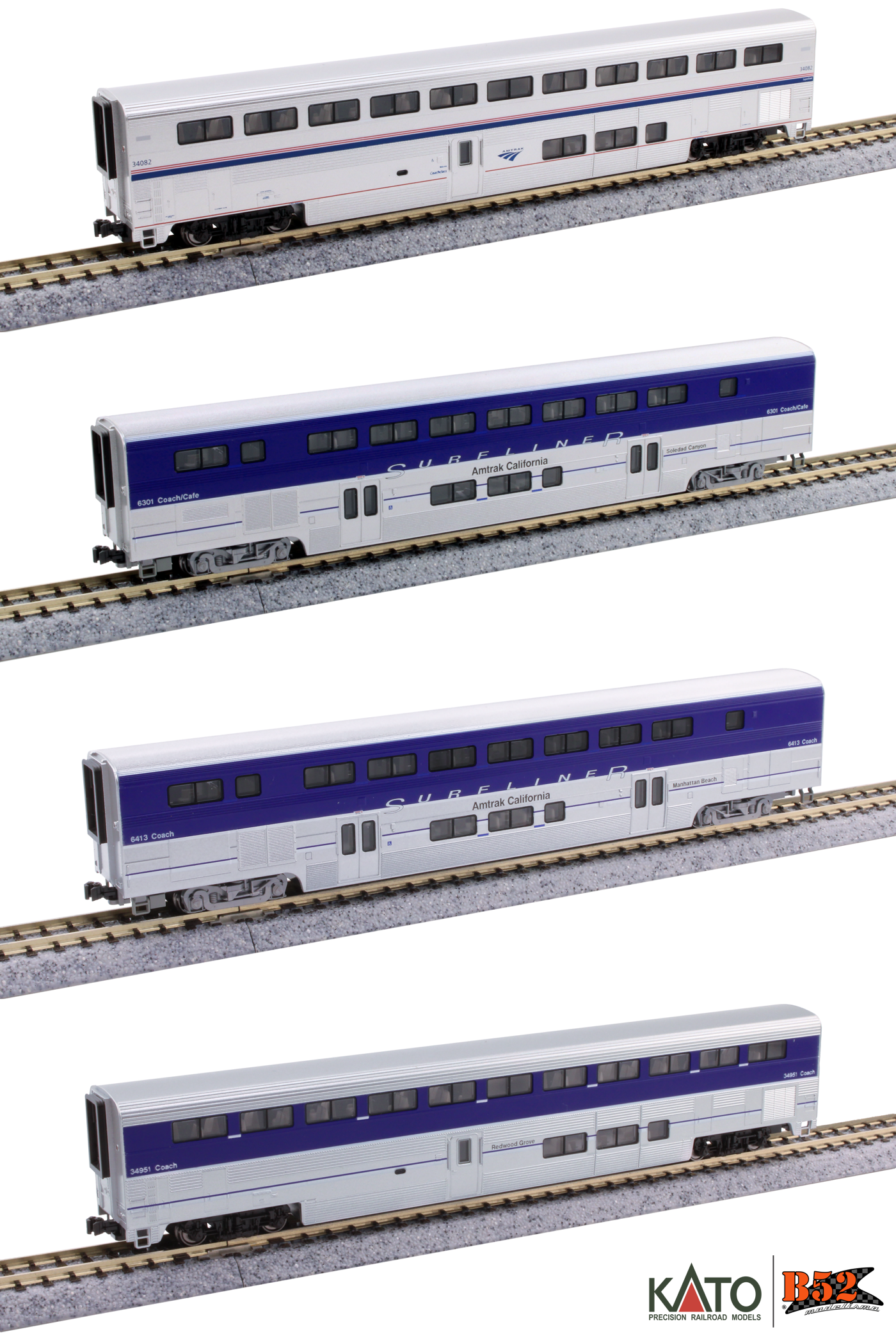 Kato N - Amtrak Pacific Surfliner - 4 Car Add-On Set: 106-9002