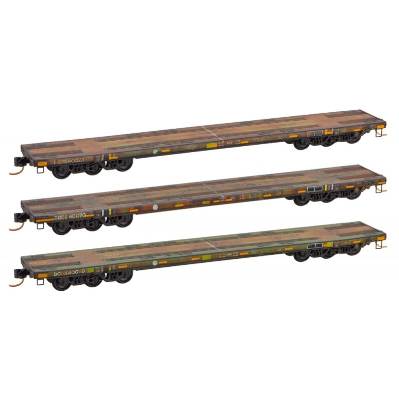 Micro-Trains N - Vagões DODX Flat Green, Envelhecidos - Set com 3: 993 05 520