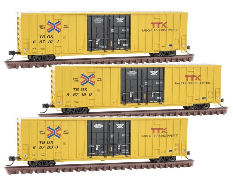 Ttx3 Background Micro-Trains N - Vagões HI-CUBE 60' (Box Car) TTX, 3-pack: 993 01 850 ...
