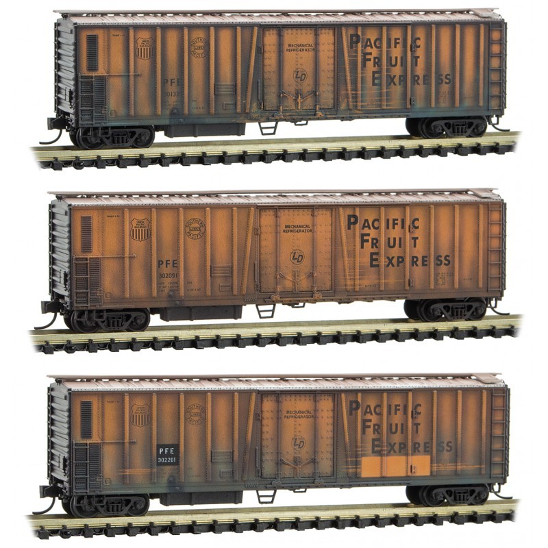 Micro-Trains N - Vagões Frigoríficos PFE, Envelhecidos, Set com 3: 993 05 580