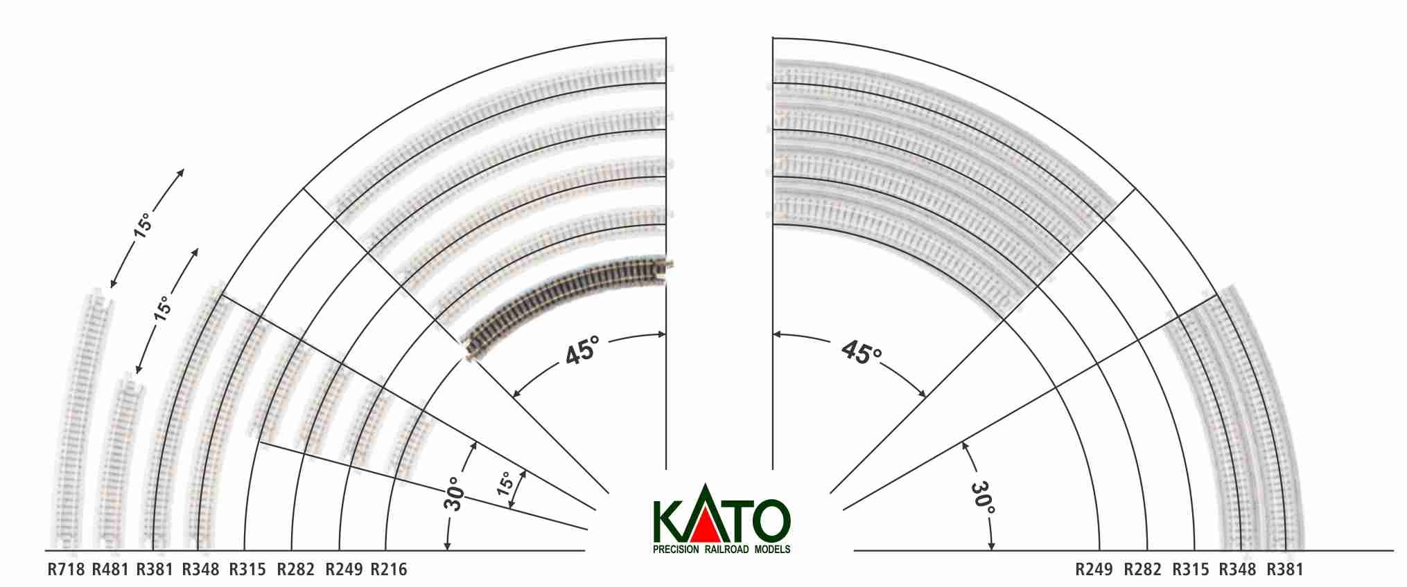 Kato N - Trilho Curva R216-45°: 20-170