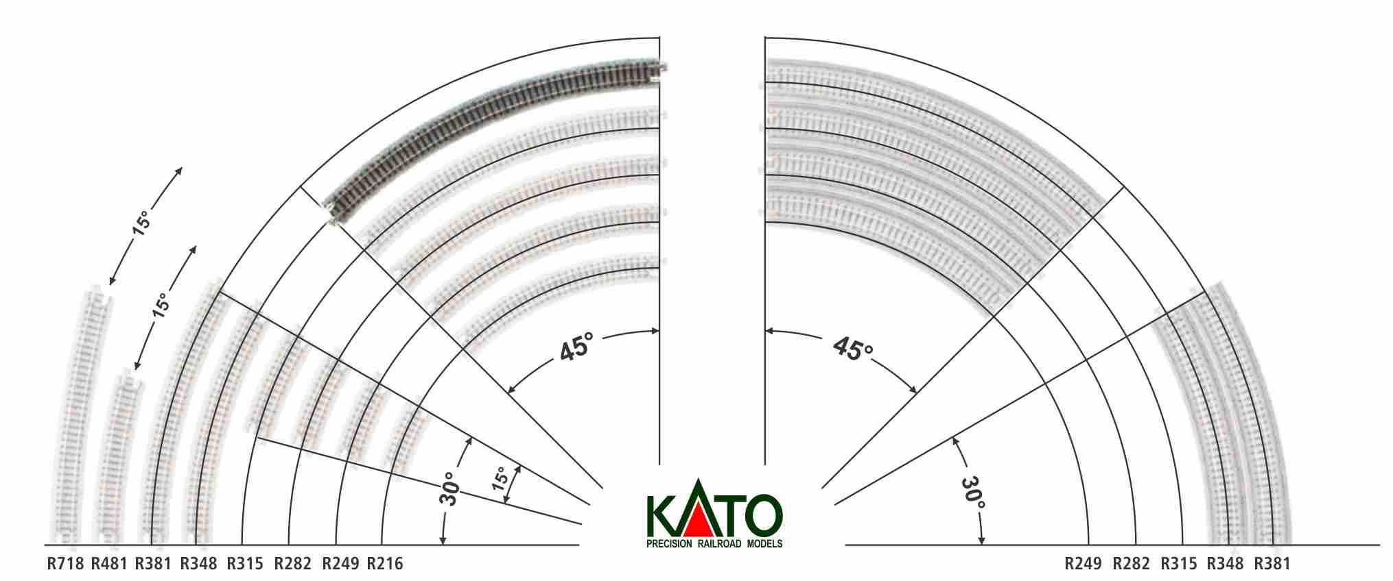 Kato N - Trilho Curva R348-45°: 20-132